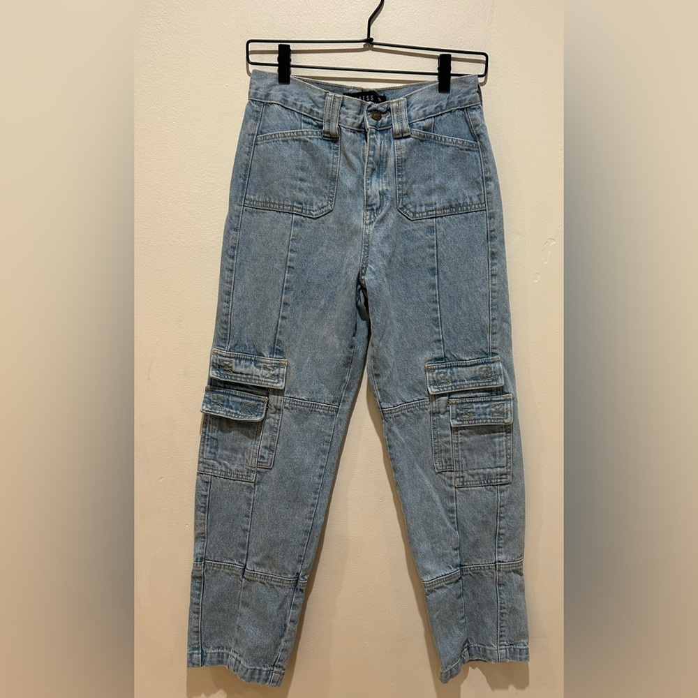 Lioness Light Blue Wide Leg Cargo Jeans